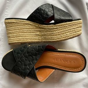 Coach Leather Wedge Slide Sandal